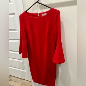 Calvin Klein Bell Sleeve Red Dress